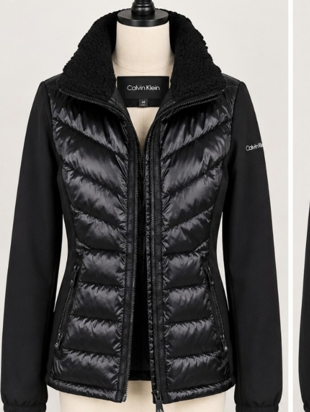 Calvin Klein Black Quilted Puffer Jacket with Sherpa Collar